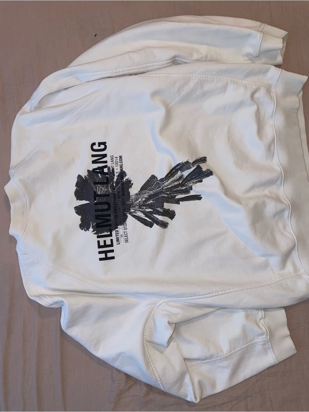 Helmut Lang White Crewneck Sweatshirt with Black Graphic Back Print